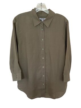 NEW Chico's Olive Green No Iron Linen Button-Up Shirt